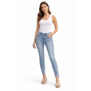 Driftwood Kelly Embroidered Skinny Jeans Womens 28 Boho Floral Ankle Denim